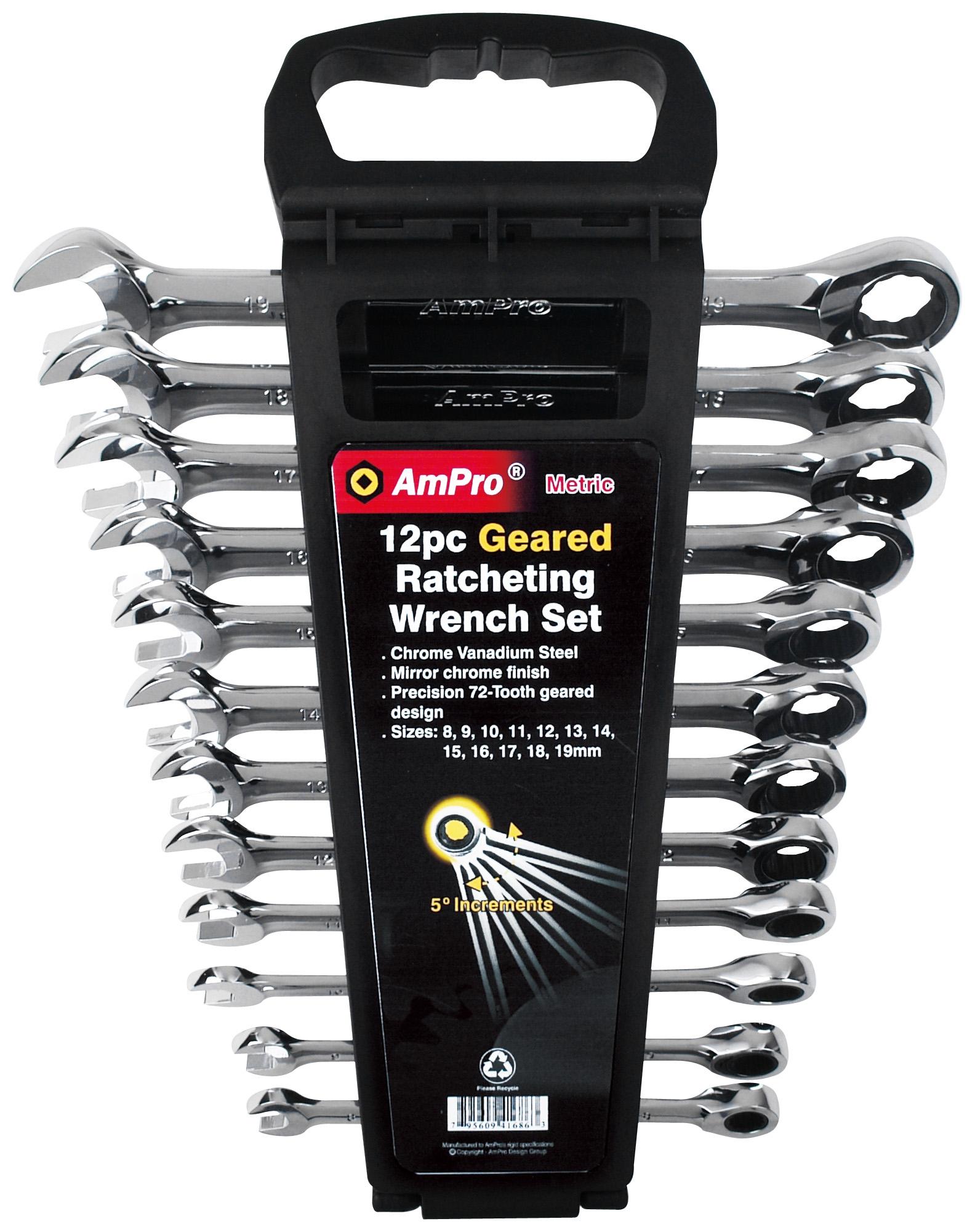 WRENCH 12PC GEARED COMB. 8-19
