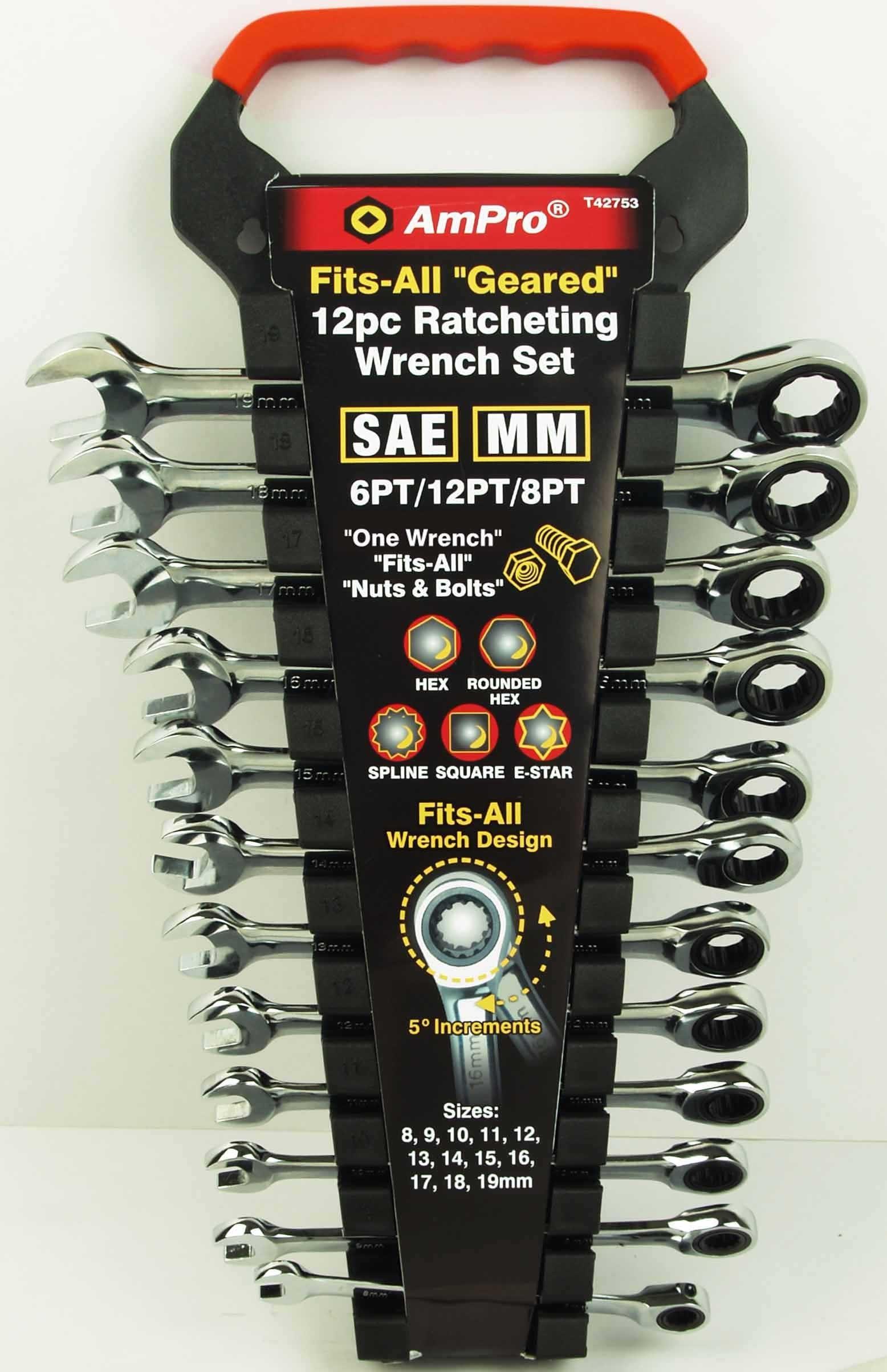 WRENCH 12PC FITSALL RATCH 8-19
