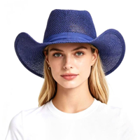 BURLAP COWBOY HAT-BLUE