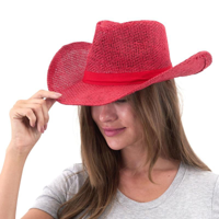 BURLAP COWBOY HAT-RED