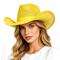 BURLAP COWBOY HAT-YELLOW