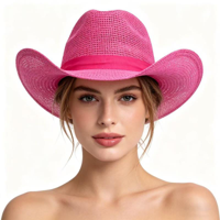 BURLAP COWBOY HAT-PINK
