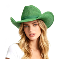 BURLAP COWBOY HAT-GREEN
