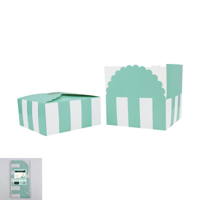 6 MINT STRIPED FAVOUR BOXES 15X15X7CM