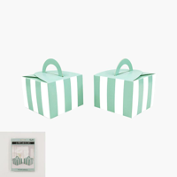 6 MINT STRIPED FAVOUR BOXES 8X8X6CM