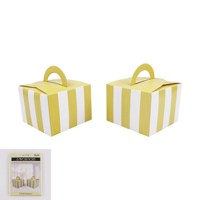 6 YELLOW STRIPED FAVOUR BOXES 8X8X6CM