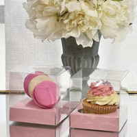 4PK 9X9X9CM CLEAR CUPCAKE BOX W/4 CUPCAKE & 4 CAKE PINK INSERTS