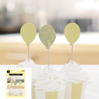 12PK 10CM YELLOW/CHAMPAGNE BALLOON PICKS
