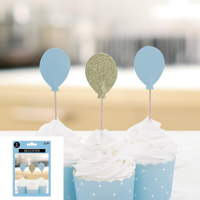 12PK 10CM BLUE/CHAMPAGNE BALLOON PICKS