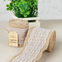 2 METRES HESSIAN RIBBON W/LACE-WHITE