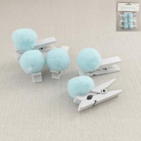 6 BLUE POM POM PEGS 3.5CM
