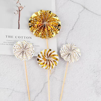 4 PK GOLD MINI FAN WHEEL DECORATIONS