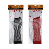 2A RED & BLACK FISHNET GLOVES W/CRYSTALS