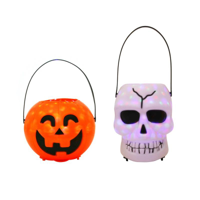 2A 17CM LIGHT UP PUMPKIN & SKULL BUCKET