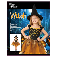 GIRL ORANGE WITCH COSTUME-INCLUDED DRESS, HAT