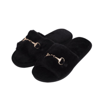 WOMENS BLACK FLUFFY SLIPPER ASST. SIZES