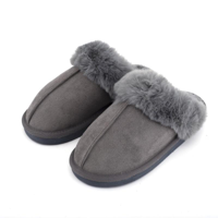 WOMENS GREY FAUX SHEEP SKIN SLIPPER ASST. SIZES