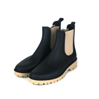 WOMENS BLACK W/IVORY DETAIL PU BOOTS