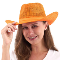 BURLAP COWBOY HAT-ORANGE
