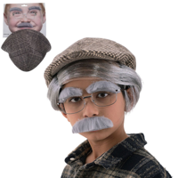 3PC KIDS OLD MAN DISGUISE DRESS UP KIT-HAT, GLASSES, EYEBROWS & MOUSTACHE