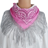 54X54CM PINK RHINESTONE FRINGE BANDANA