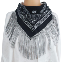 54X54CM BLACK RHINESTONE FRINGE BANDANA