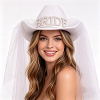 BRIDE COWGIRL HAT W/VEIL & STRING