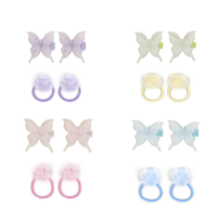 4A 2 BUTTERFLY CLIP & 2 POM POM HAIR TIES