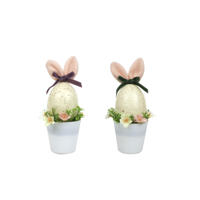 2A 20X8CM BUNNY EGG IN POT W/FLORALS SAGE & LAVENDER