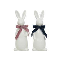 2A 25CM CERAMIC WHITE BUNNY W/BLUE & LAVENDER VELVET BOW