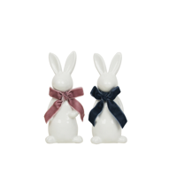 2A 18CM CERAMIC WHITE BUNNY W/BLUE & LAVENDER VELVET BOW