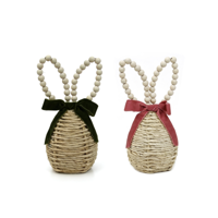 2A 25CM WOVEN EGG W/BUNNY EARS SAGE & DUSTY PINK VELVET RIBBON
