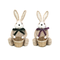 2A 23X32CM NATURAL BUNNY W/BASKET SAGE & LAVENDER VELVET BOW