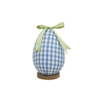 15X21CM BLUE & WHITE GINGHAM EGG W/BOW