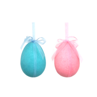 2A 13.5X8.5CM PINK & BLUE FLOCKED EASTER EGG