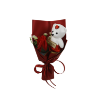 12.5X12.5CM VALENTINES ROSE W/MINI BEAR ARRANGEMENT IN PVC BOX