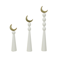 S3 48/39/31CM WHITE & GOLD MDF HALF MOON STAND TABLE TOP DECO