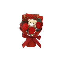 CROCHETED ROSES & BEAR ARRANGEMENT IN PVC BOX