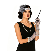 5PC FLAPPER KIT-EARRINGS, NECKLACE, HEADBAND, GLOVES, CIGARETTE HOLDER
