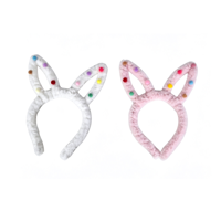 2A PINK & WHITE BUNNY EAR HEADBAND W/POMPOM
