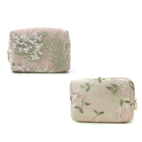 2A 20X13X6CM TWEED MAKEUP BAG W/FLORAL EMROIDERY