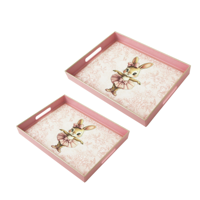 S2 PINK BALLERINA MELAMINE TRAYS L40X30X4CM M35X25X3CM