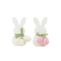 2A 7.5X14.5X4CM WHITE MDF EASTER BUNNY W/FLOWERS