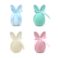 4A 15CM FLOCKED EGG W/BOW MINT, YELLOW, BLUE, PINK IN PDQ
