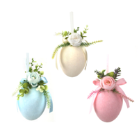 3A 12CM FLOCKED HANGING EASTER EGG W/FLOWERS