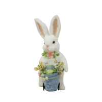 21X10X27CM WHITE BUNNY W/WHEEL BARROW