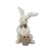 27.5X26X43.5CM WHITE BUNNY W/BASKET & EGGS