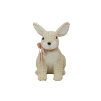 36CM NATURAL ROPE WOVEN SITTING BUNNY W/PINK BOW