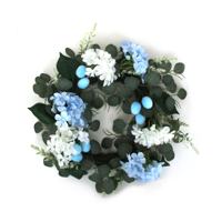 50CM HYDRANGEA WREATH W/EGGS BLUE & WHITE