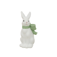 12.3X10.6X20.8CM WHITE RESIN BUNNY W/GREEN BOW